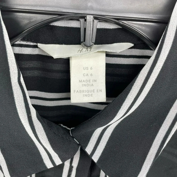 H&M Blouse Women's Sz 6 Black White Striped Sheer Unlined Collared Sleeveless - Picture 9 of 11